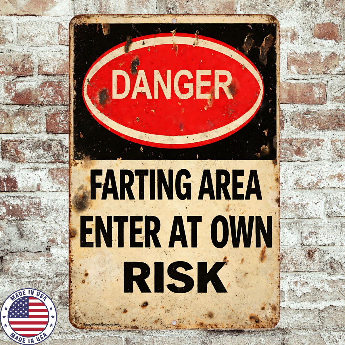 Danger Farting Area Sign | Funny Bathroom Metal Sign | 8x12 Aluminum Warning Sign | Man Cave Garage Humor Decor