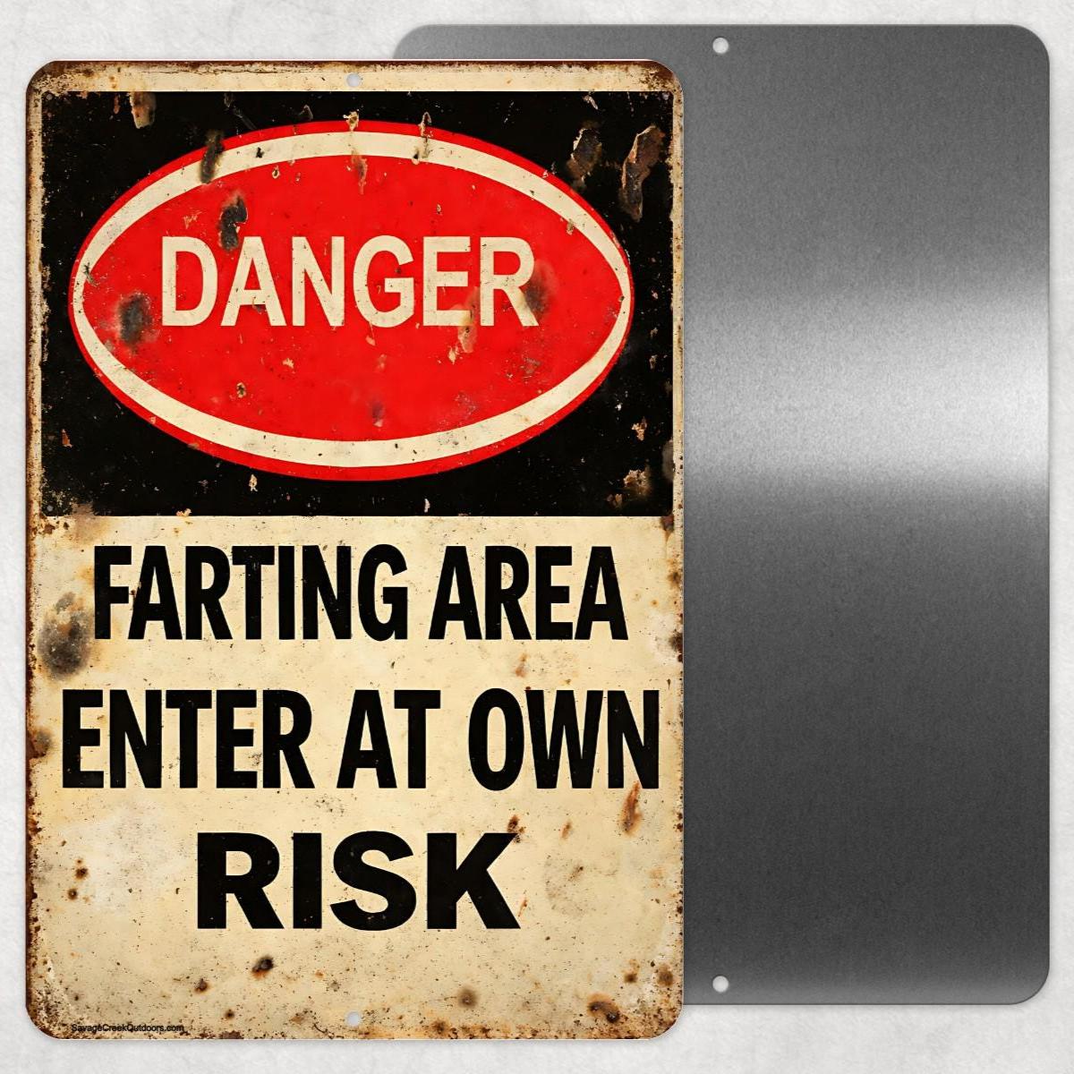 Danger Farting Area Sign | Funny Bathroom Metal Sign | 8x12 Aluminum Warning Sign | Man Cave Garage Humor Decor