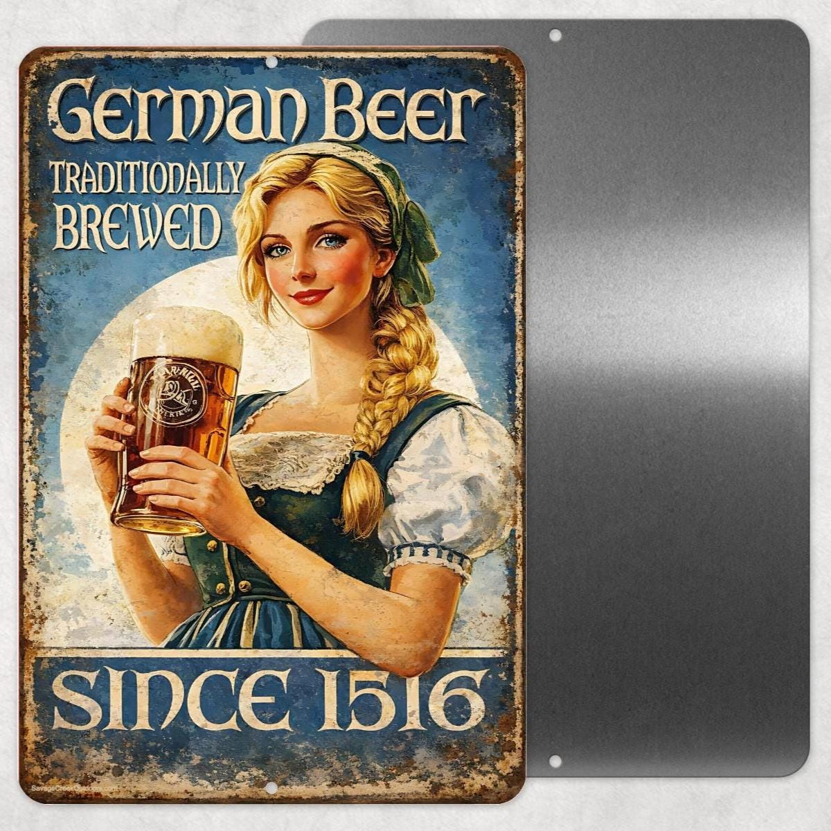 German Beer Metal Sign | Vintage Oktoberfest Wall Art | Retro Bar Decor | 8x12 Aluminum Beer Sign | Rustic Pub Man Cave