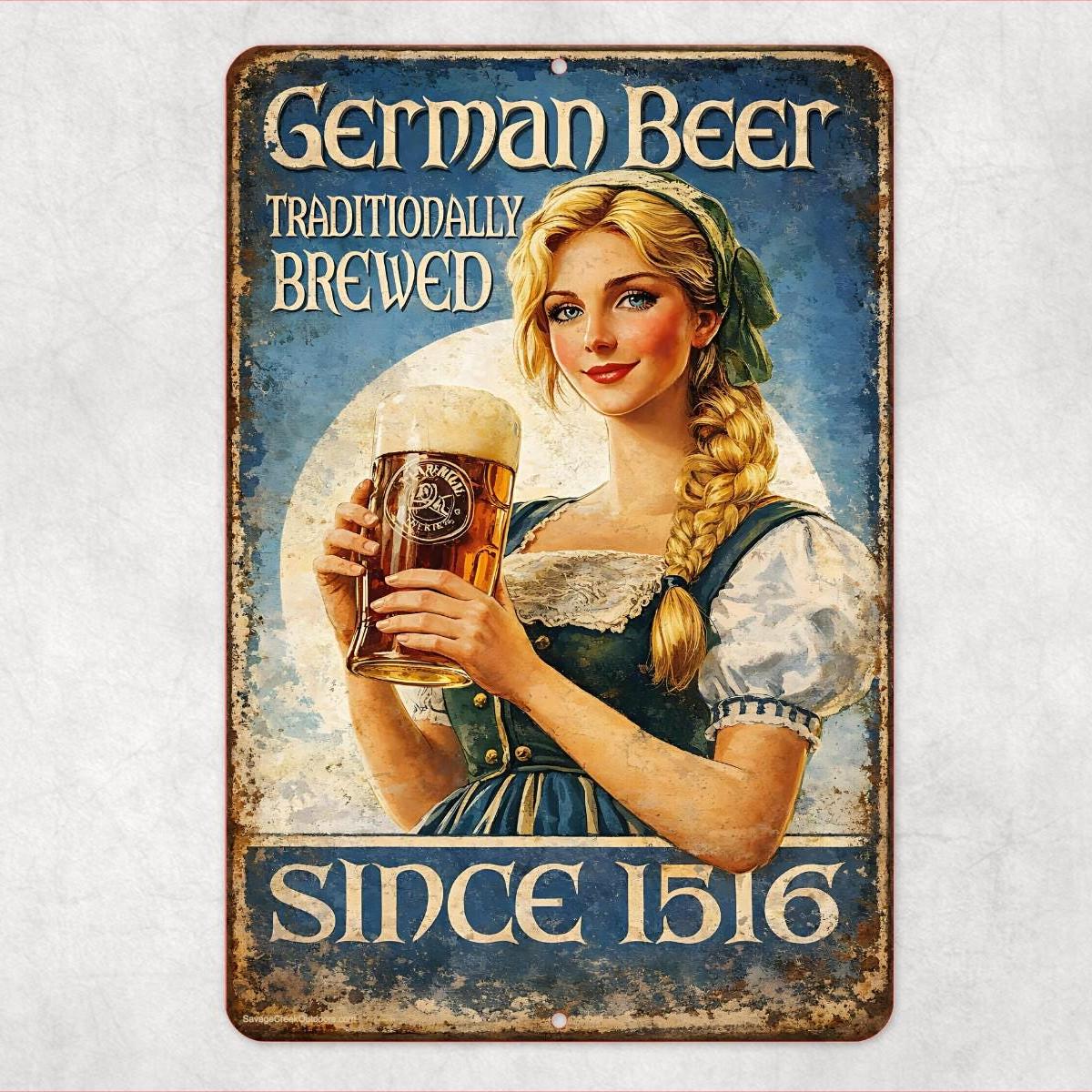 German Beer Metal Sign | Vintage Oktoberfest Wall Art | Retro Bar Decor | 8x12 Aluminum Beer Sign | Rustic Pub Man Cave