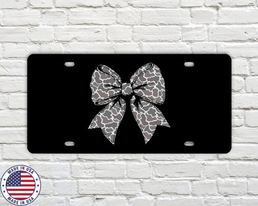 Old School Camo Bow License Plate | 12x6 Aluminum Front Tag Black Background UV Printed Vanity Plate | Car/Truck Accessories