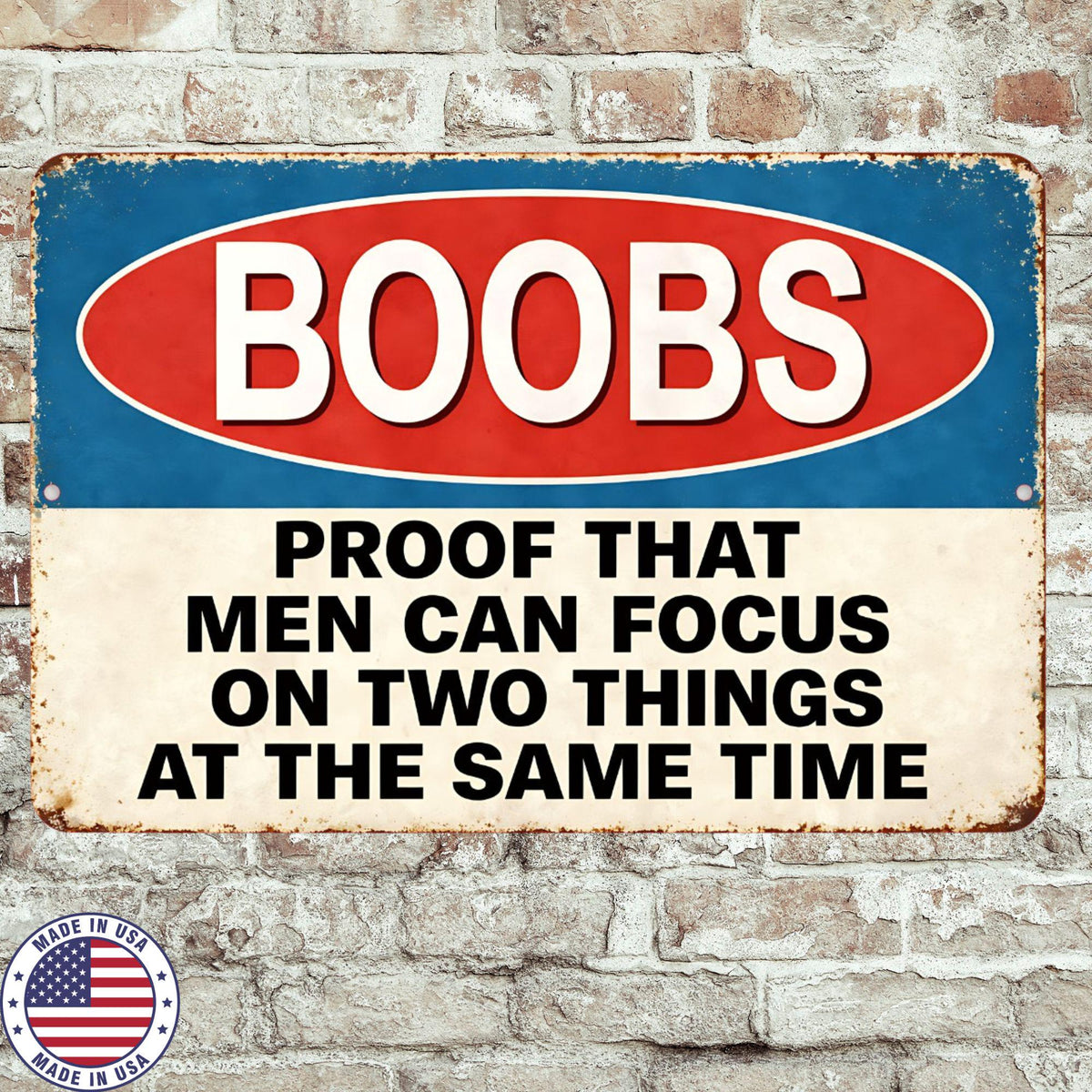 Funny Boobs Metal Sign | Adult Humor Man Cave Decor | 8x12 Aluminum Novelty Wall Sign | Retro Bar Garage Gift