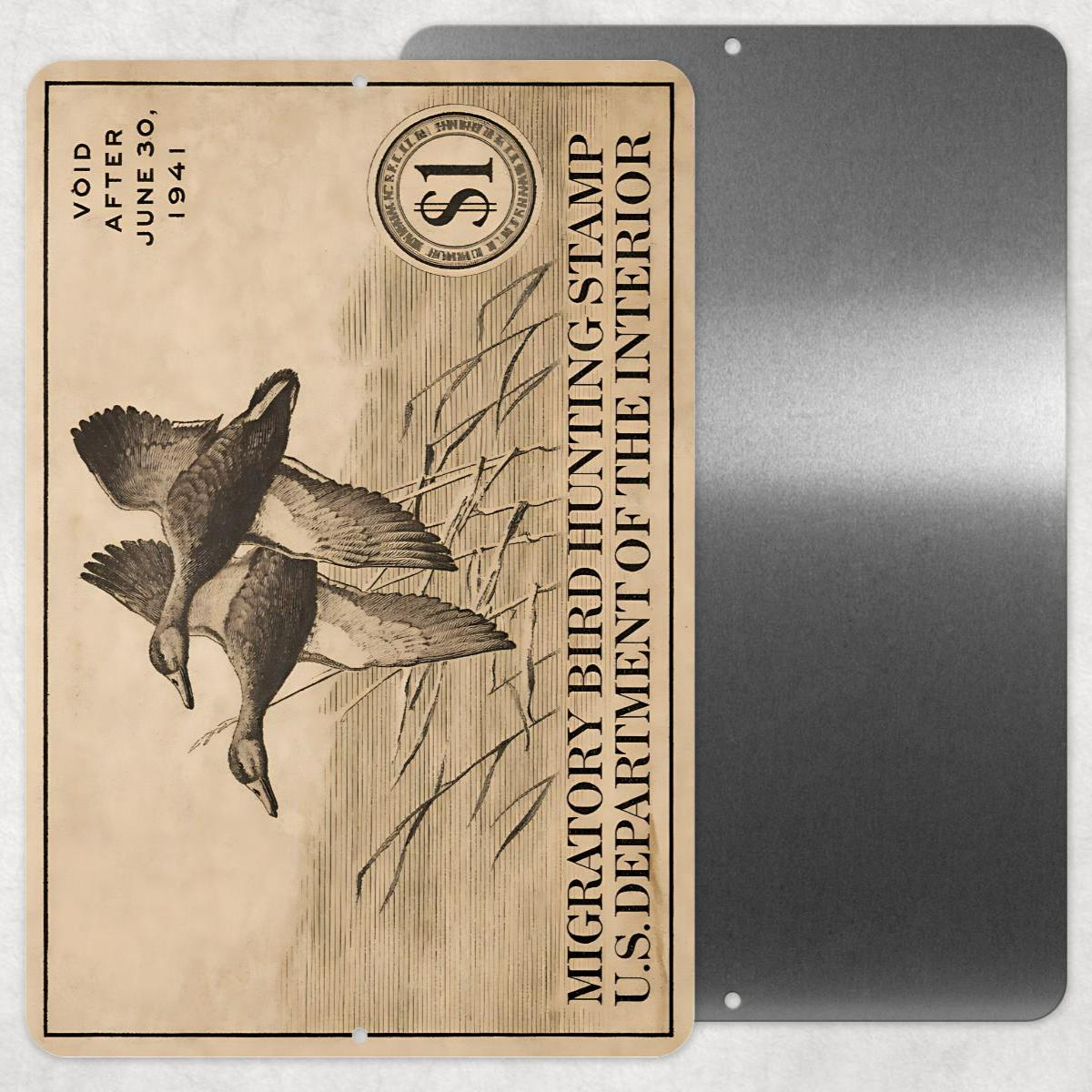 1941 Duck Stamp Metal Sign | Migratory Bird Hunting Wall Decor | Vintage Waterfowl Aluminum Sign | Rustic Cabin Lodge Decor
