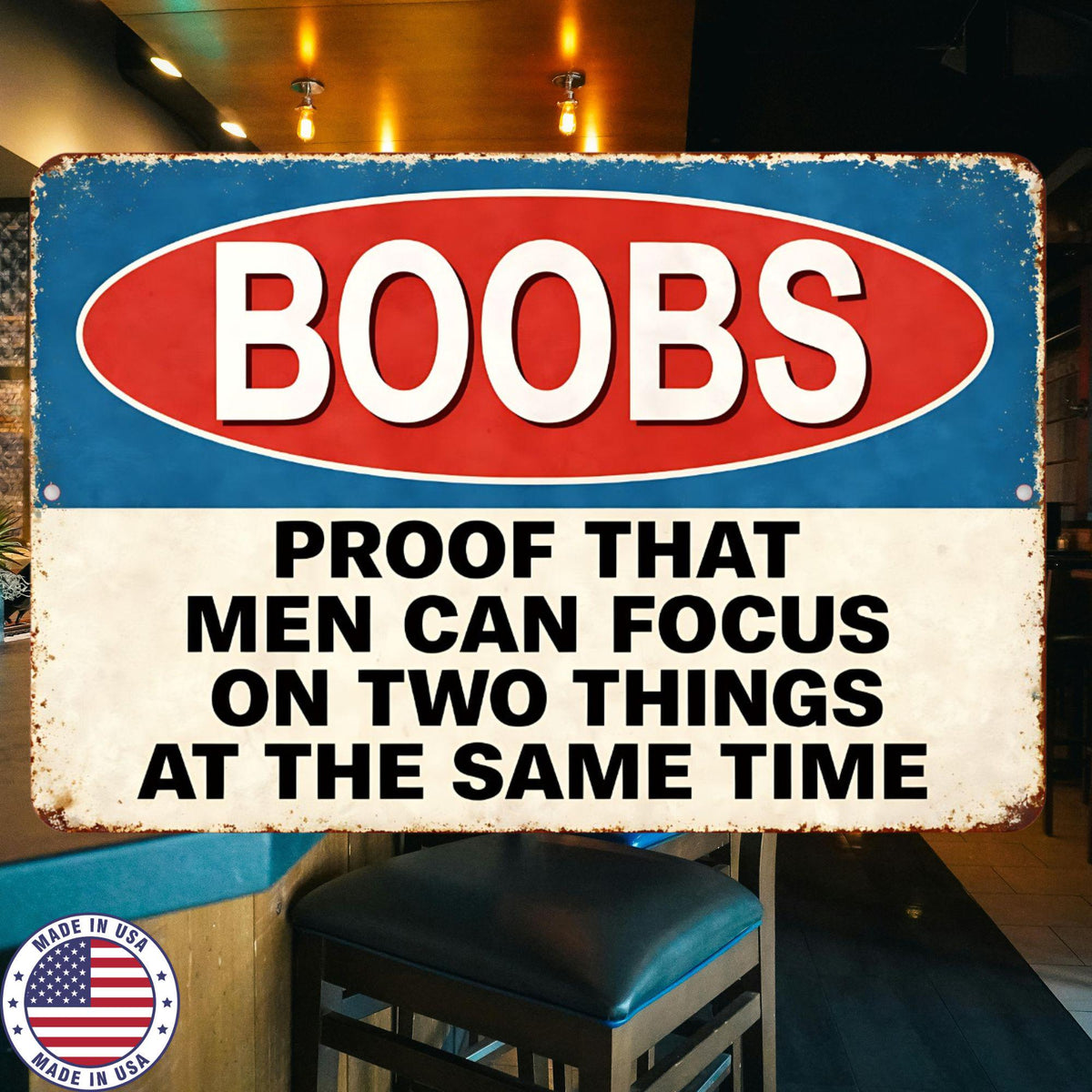 Funny Boobs Metal Sign | Adult Humor Man Cave Decor | 8x12 Aluminum Novelty Wall Sign | Retro Bar Garage Gift