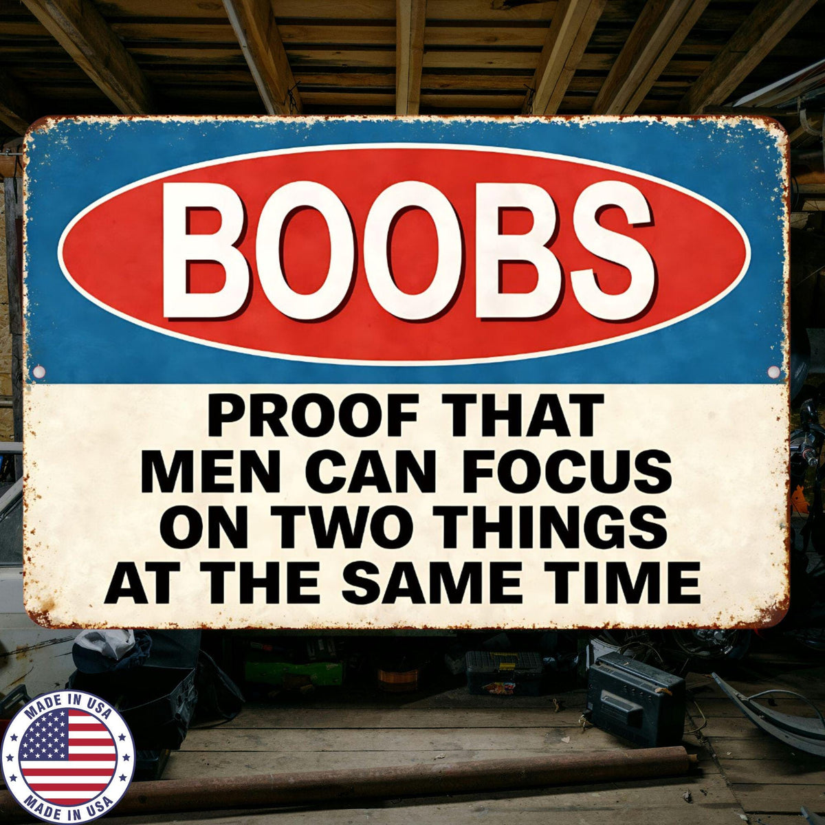 Funny Boobs Metal Sign | Adult Humor Man Cave Decor | 8x12 Aluminum Novelty Wall Sign | Retro Bar Garage Gift