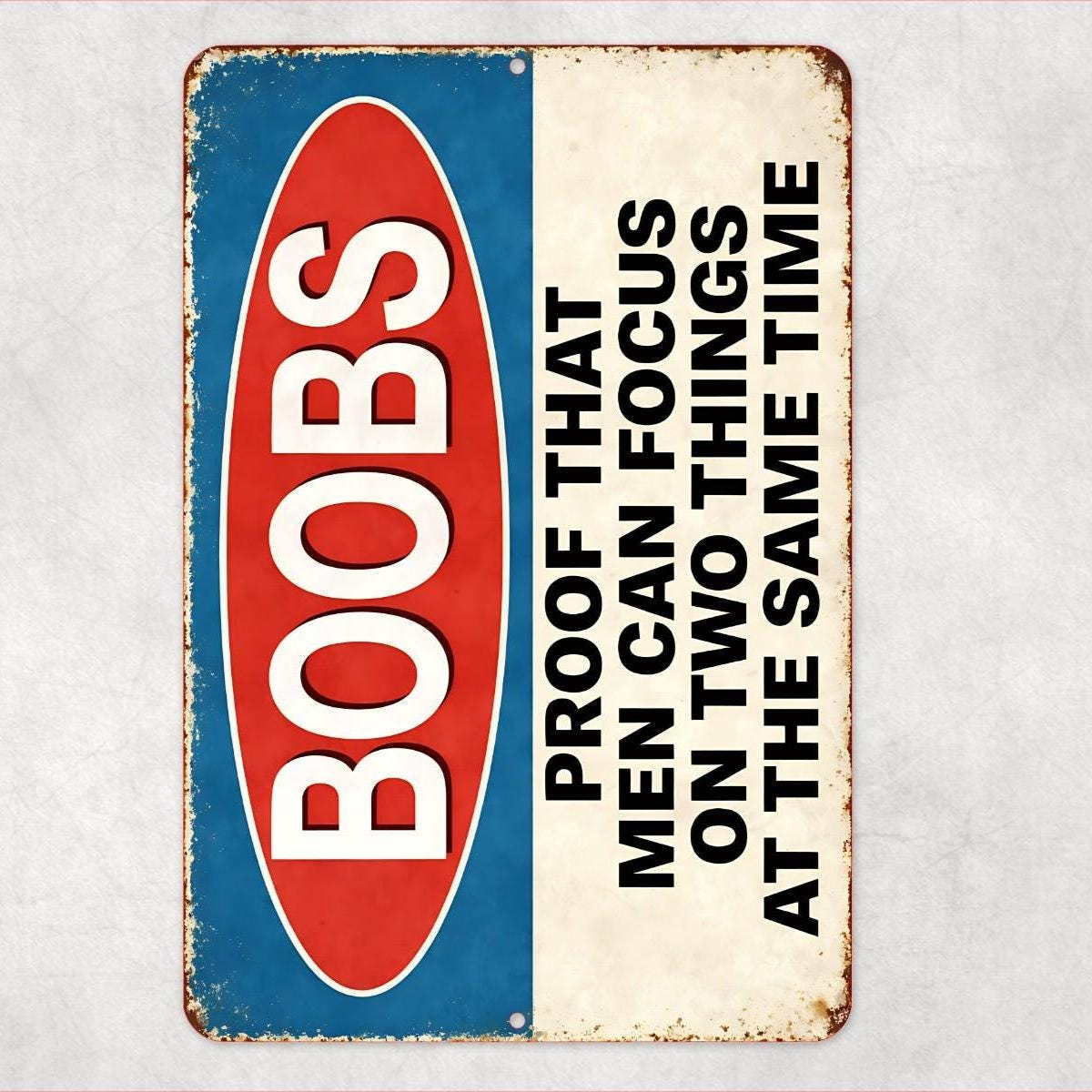 Funny Boobs Metal Sign | Adult Humor Man Cave Decor | 8x12 Aluminum Novelty Wall Sign | Retro Bar Garage Gift