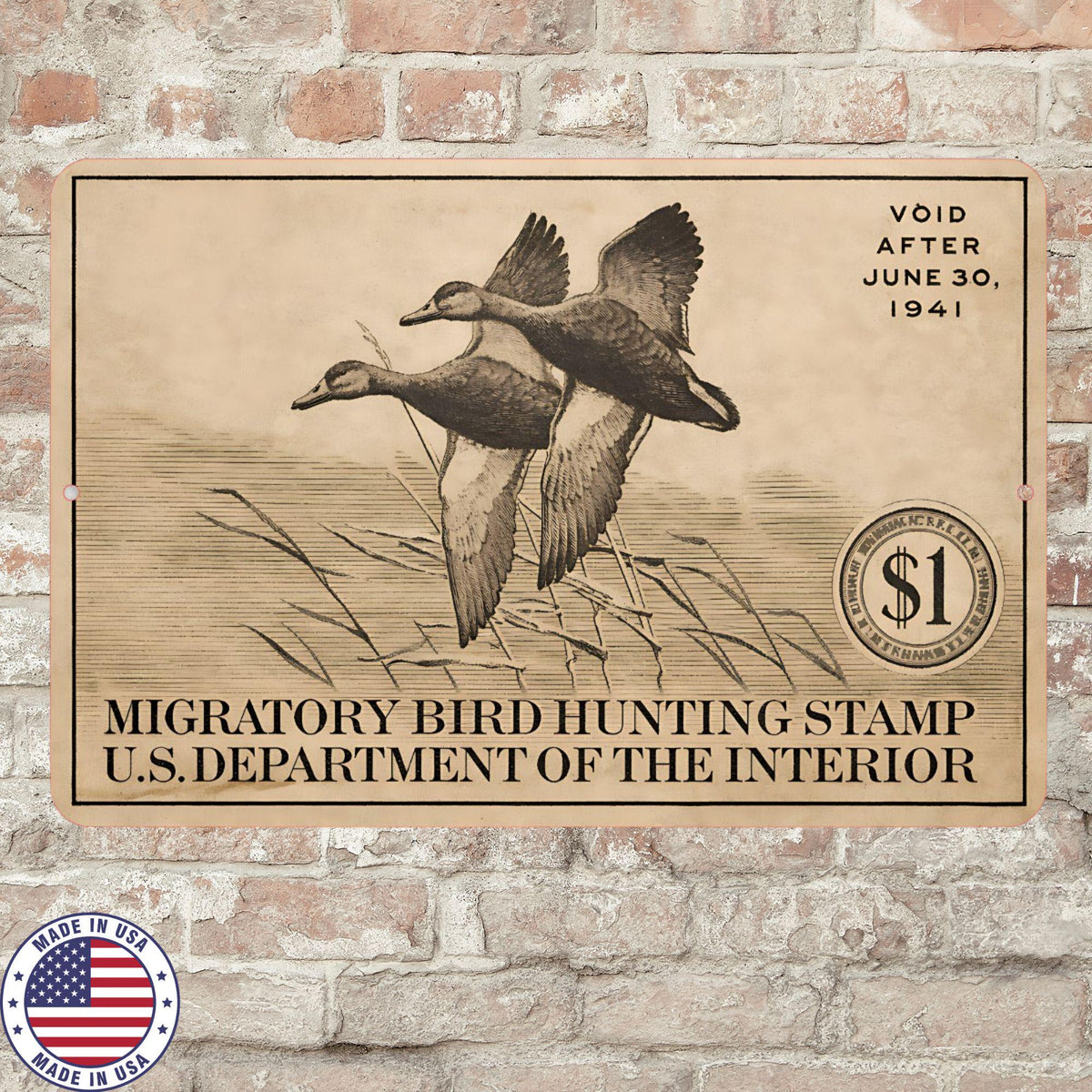 1941 Duck Stamp Metal Sign | Migratory Bird Hunting Wall Decor | Vintage Waterfowl Aluminum Sign | Rustic Cabin Lodge Decor