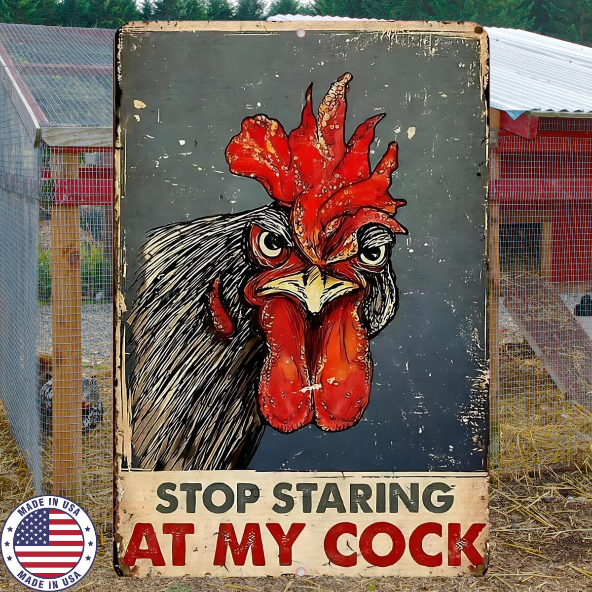 Funny Chicken Sign Gag Gift, Rooster Decor Funny Sign, Farmhouse Wall Art, Adult Humor Sign, Funny Farm Sign, Metal Sign 8x12 12x18