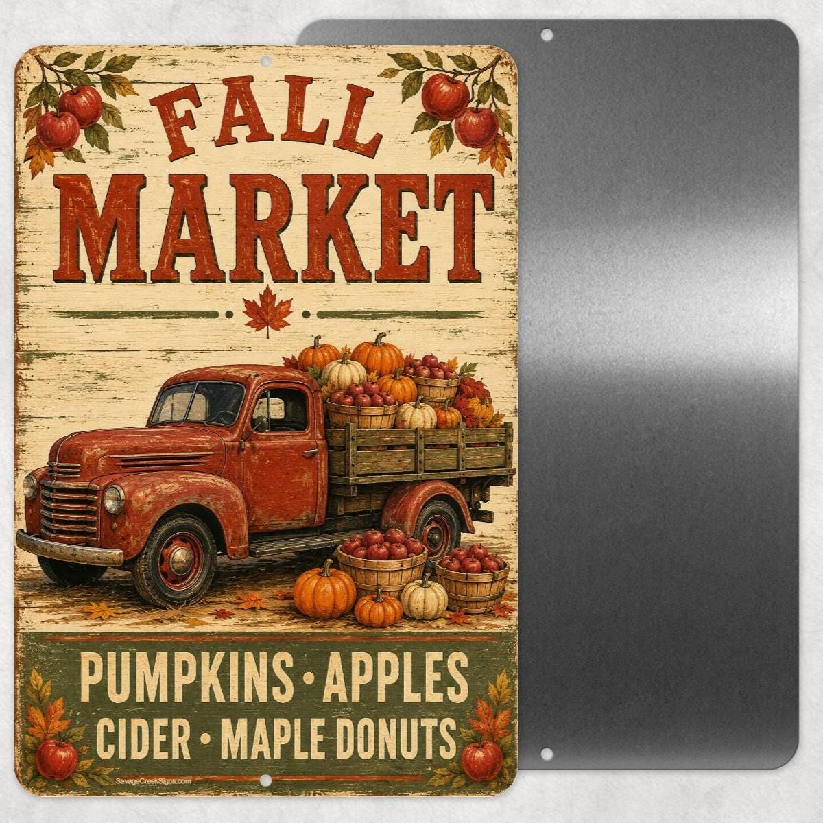 Fall Market Sign, Pumpkin Apple Cider Aluminum Sign, Vintage Farm Truck Autumn Wall Decor, Farmhouse Kitchen Porch Fall Decor