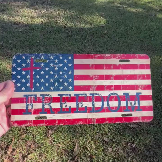Freedom Cross Front License Plate | Christian American Flag Vanity Tag | Patriotic Car Plate | Faith & Freedom Truck Accessory