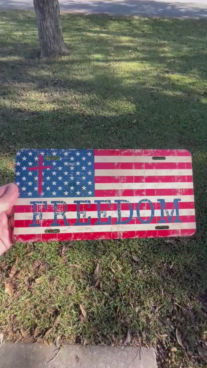 Freedom Cross Front License Plate | Christian American Flag Vanity Tag | Patriotic Car Plate | Faith & Freedom Truck Accessory