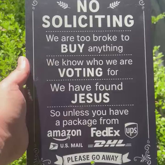 Funny No Soliciting Sign, Front Porch Sign, Go Away Sign, 8x12 Aluminum Sign, UV Resistant Outdoor Sign, Yard Sign
