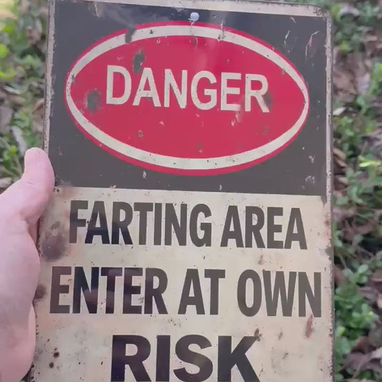 Danger Farting Area Sign | Funny Bathroom Metal Sign | 8x12 Aluminum Warning Sign | Man Cave Garage Humor Decor