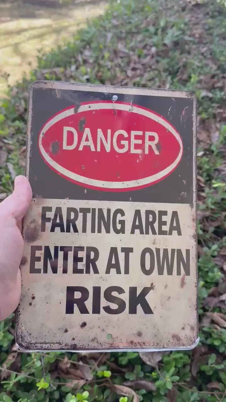 Danger Farting Area Sign | Funny Bathroom Metal Sign | 8x12 Aluminum Warning Sign | Man Cave Garage Humor Decor