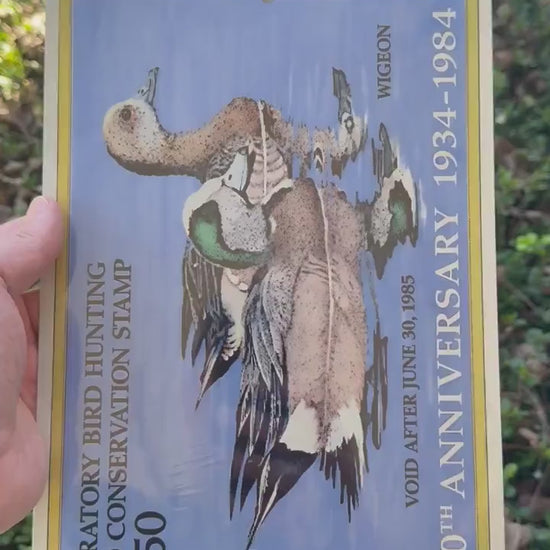 1985 Duck Stamp Metal Sign | Wigeon Hunting Conservation Wall Art | Vintage Waterfowl Aluminum Cabin Lodge Decor
