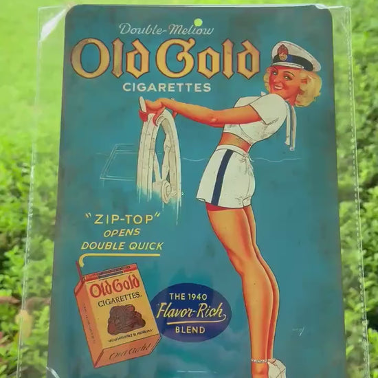 Old Gold Cigarettes Metal Sign | Vintage Pin Up Wall Art | Retro Tobacco Advertising | 8x12 Aluminum Bar Man Cave Decor