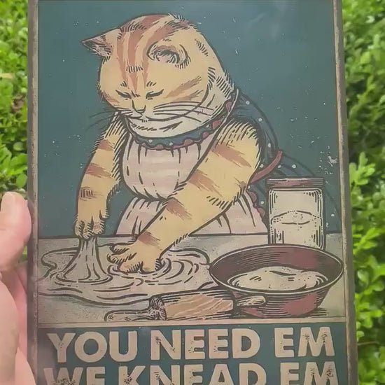 Kitty Biscuits Sign – Funny Cat Kitchen Wall Decor, 8x12 UV Resistant Vintage Metal Sign, You Need ’Em We Knead ’Em Gift