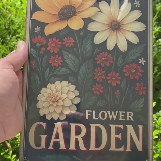 Rustic Flower Garden Metal Sign, Vintage Style Flower Illustration Sign, 8x12 Aluminum Floral Sign, UV Resistant Outdoor Sign, Garden Decor