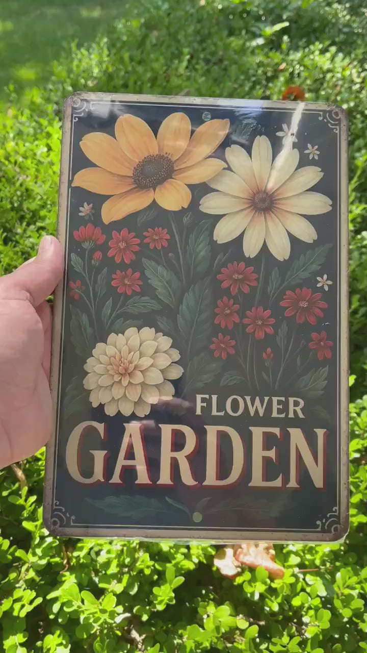 Rustic Flower Garden Metal Sign, Vintage Style Flower Illustration Sign, 8x12 Aluminum Floral Sign, UV Resistant Outdoor Sign, Garden Decor