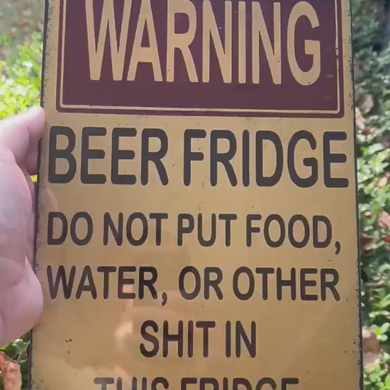 Warning Beer Fridge Sign - Funny Man Cave Garage Decor - 8x12 Aluminum UV Resistant Metal Sign - No Food Fridge Wall Art USA Made 12x18