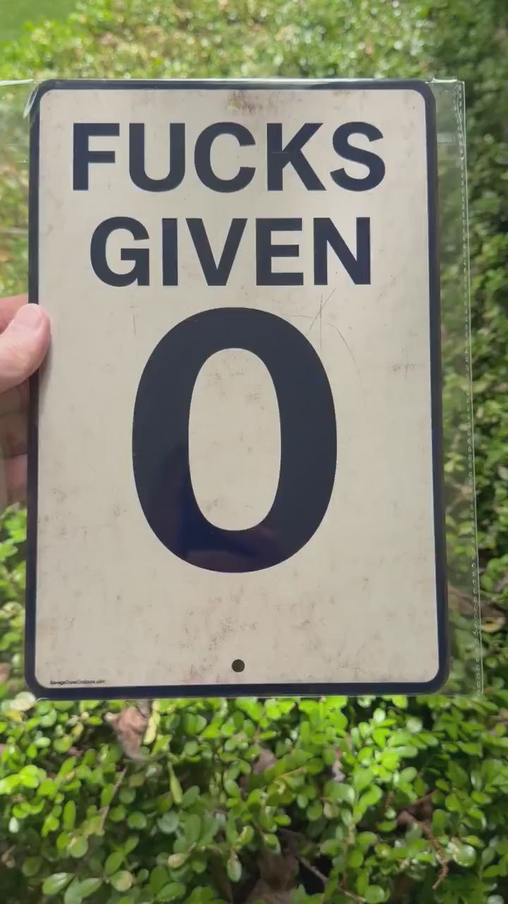 Rustic FUCKS Given 0 Metal Sign, Funny Sarcastic Sign, Vintage Style Sign, 8x12 Aluminum Decorative Sign, UV Resistant Outdoor Sign