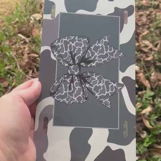 Camo Bow Vanity License Plate for Women | Cute Camo Car Tag | Girly Hunting Camouflage Aluminum Tag | Country Girl Gift