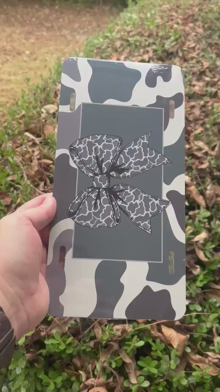 Camo Bow Vanity License Plate for Women | Cute Camo Car Tag | Girly Hunting Camouflage Aluminum Tag | Country Girl Gift