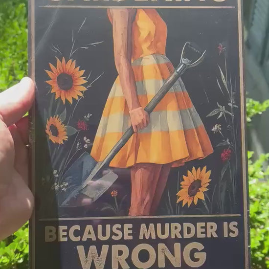 Funny Gardening Metal Sign, Murder is Wrong Sign, Distresses Warning Sign, Rustic Font 8x12 Aluminum Road Sign, UV Resistant Outdoor Sign