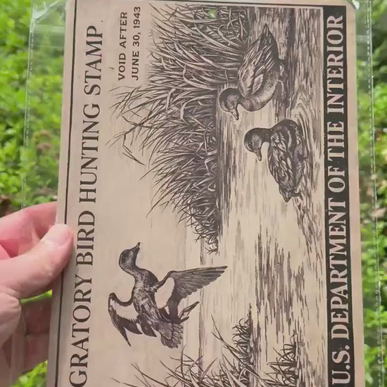 1943 Duck Stamp Metal Sign | Migratory Bird Hunting Wall Decor | Vintage Waterfowl Aluminum Sign | Rustic Cabin Lodge Decor