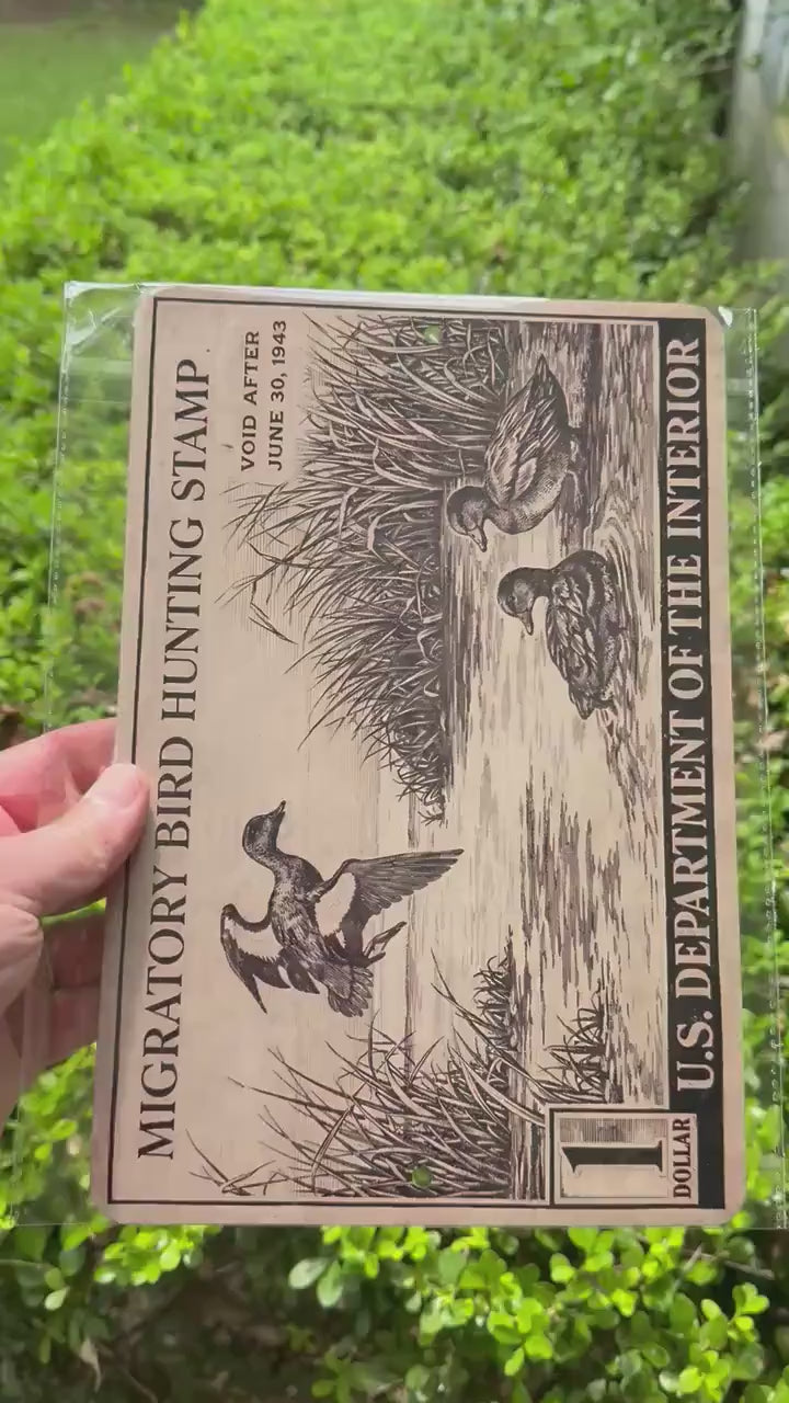 1943 Duck Stamp Metal Sign | Migratory Bird Hunting Wall Decor | Vintage Waterfowl Aluminum Sign | Rustic Cabin Lodge Decor