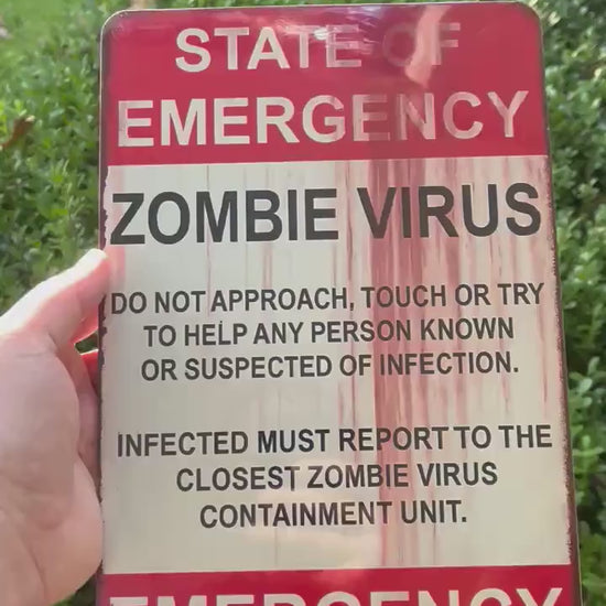 Zombie Virus Warning Sign – 8x12 Metal Emergency Sign for Horror Fans, Halloween Decor, and Zombie Lovers, Outdoor Sign
