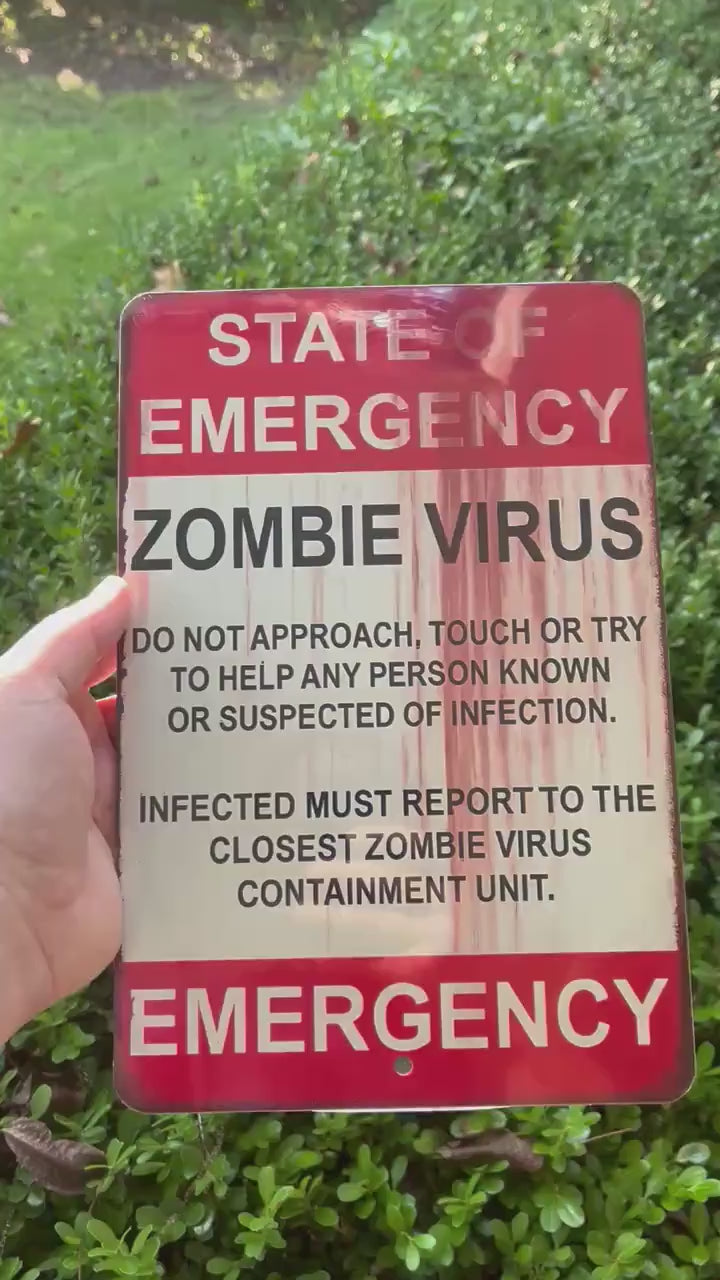 Zombie Virus Warning Sign – 8x12 Metal Emergency Sign for Horror Fans, Halloween Decor, and Zombie Lovers, Outdoor Sign