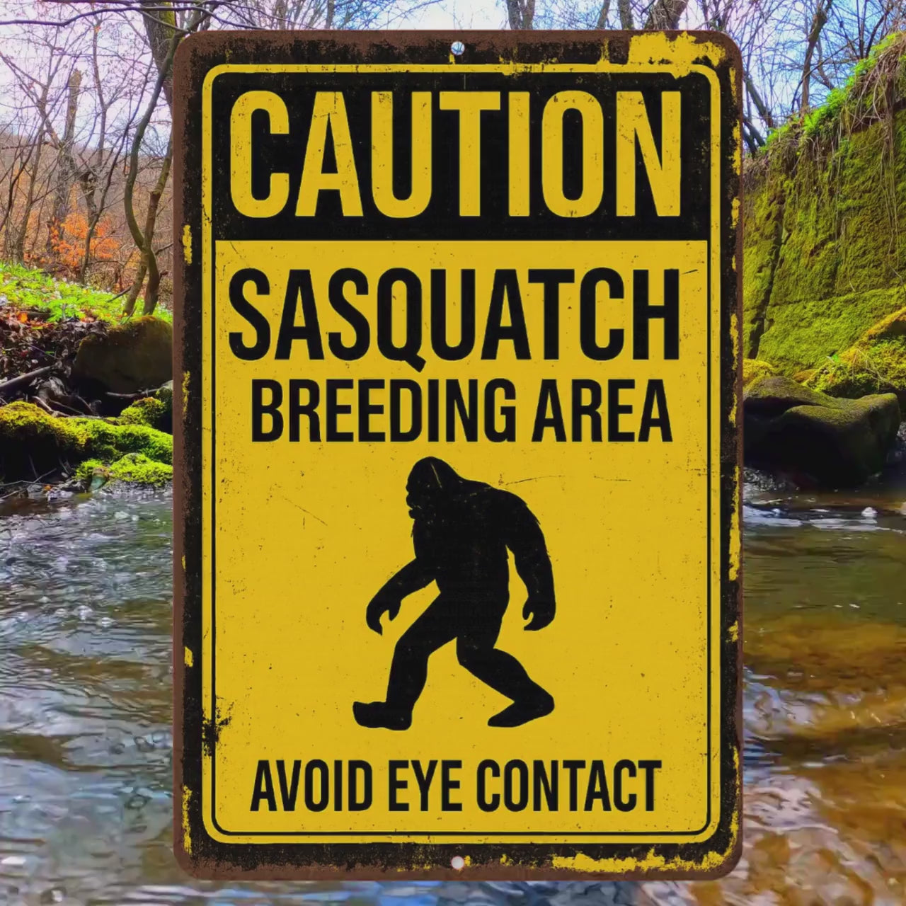 Funny Sasquatch Metal Sign, Sasquatch Breeding Area Sign, Distresses Warning Sign, Rustic Font 8x12 Aluminum Sign, UV Resistant Outdoor Sign