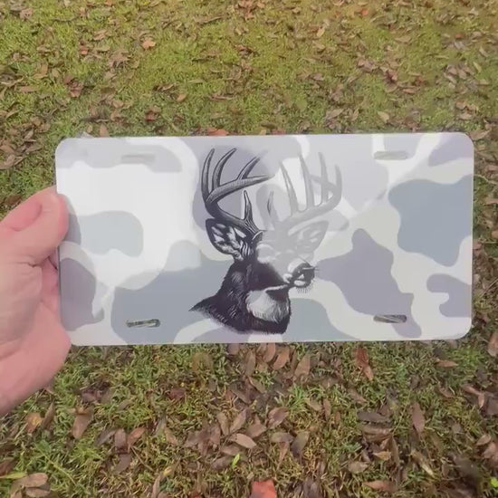 Buck Deer License Plate | Hunting Vanity Tag for Truck | Camo Antler Design | Outdoorsman Car Plate | Rustic Hunter Gift | Made in USA