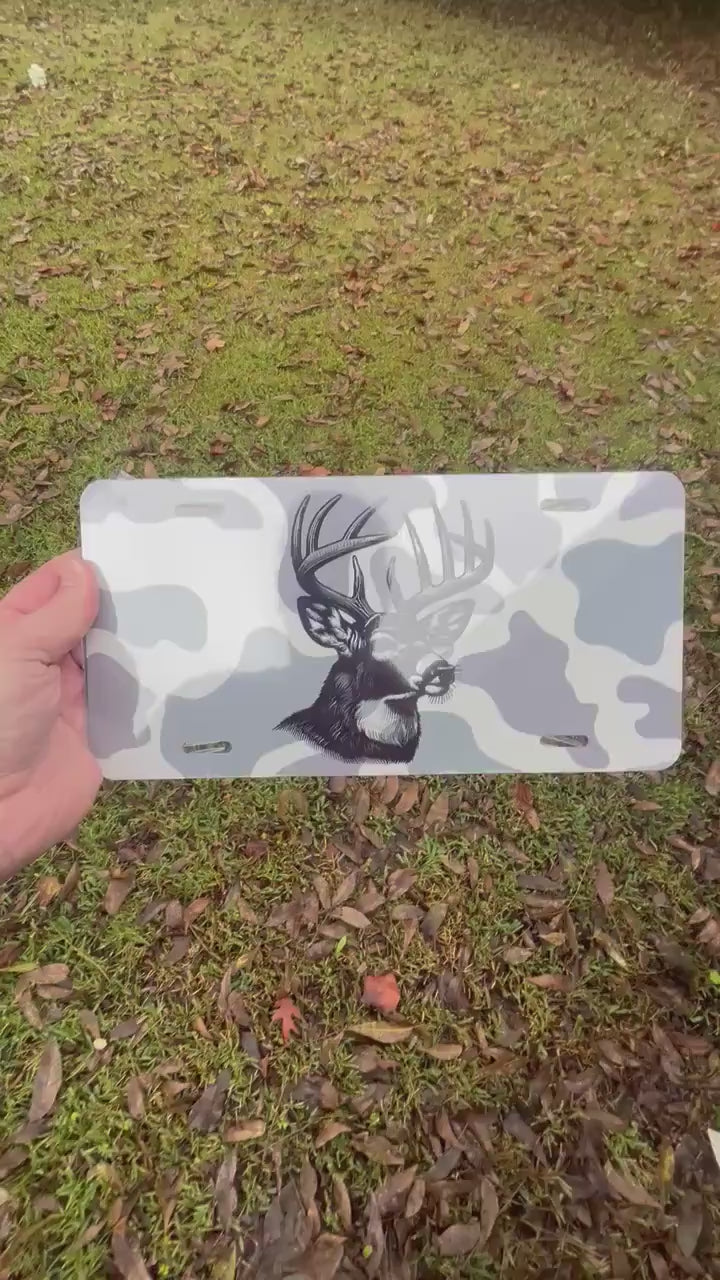 Buck Deer License Plate | Hunting Vanity Tag for Truck | Camo Antler Design | Outdoorsman Car Plate | Rustic Hunter Gift | Made in USA