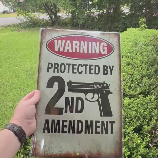 2nd Amendment Warning Sign - 8x12 Rustic Metal Gun Rights Sign, UV Resistant Sublimated Home Defense Wall Decor, Made in USA