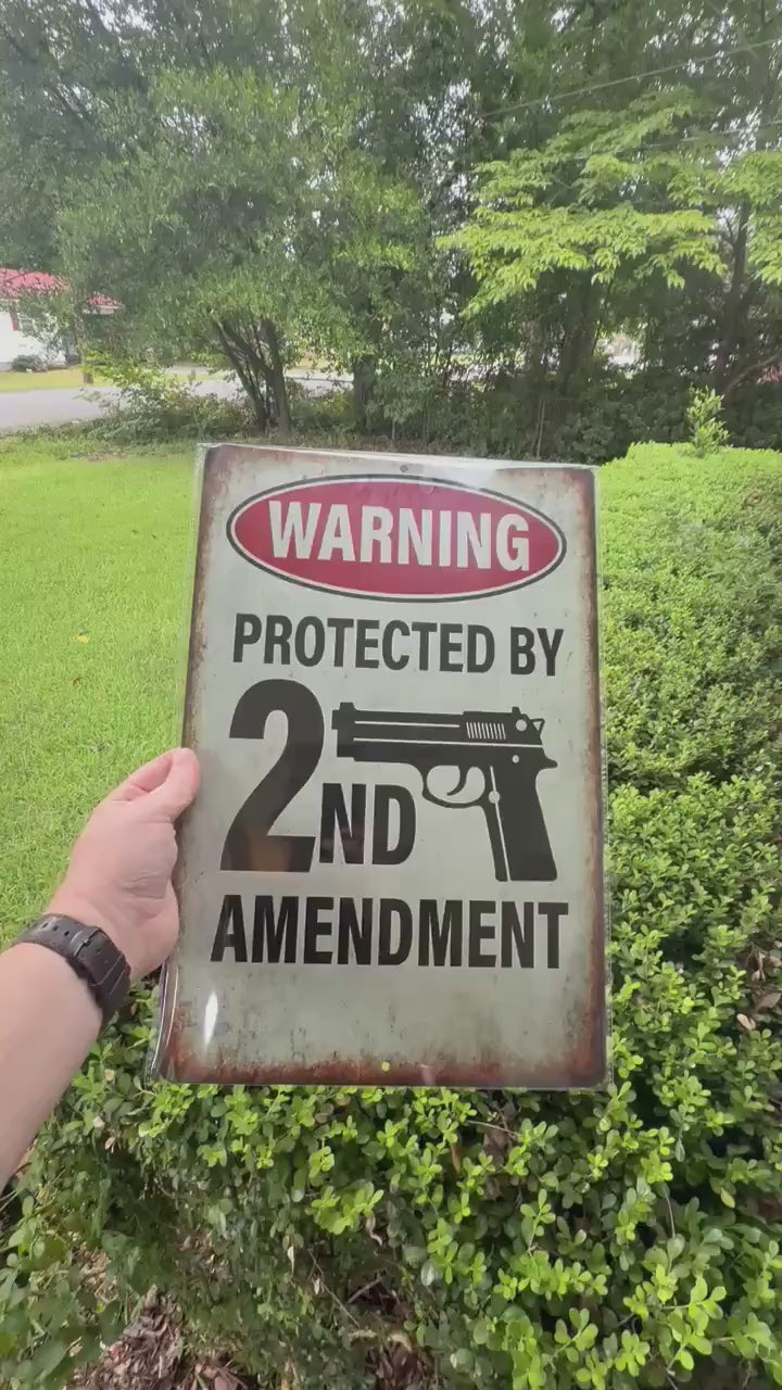 2nd Amendment Warning Sign - 8x12 Rustic Metal Gun Rights Sign, UV Resistant Sublimated Home Defense Wall Decor, Made in USA
